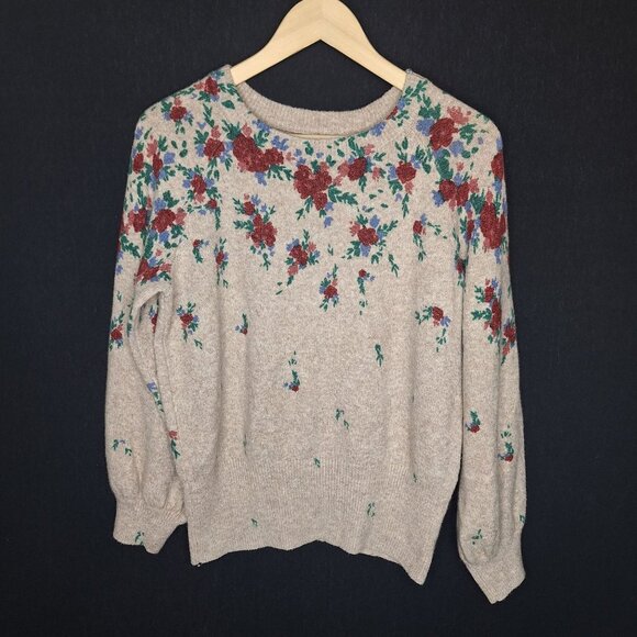 Lauren Conrad Sweaters - 💙 Lauren Conrad Soft Stretch Floral Crew Neck Sweater Size M Cottage Feminine R